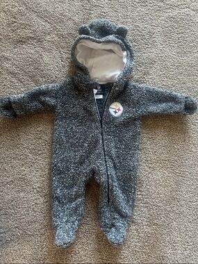 Baby Footie Sherpa One-Piece in Gray with Team Patch